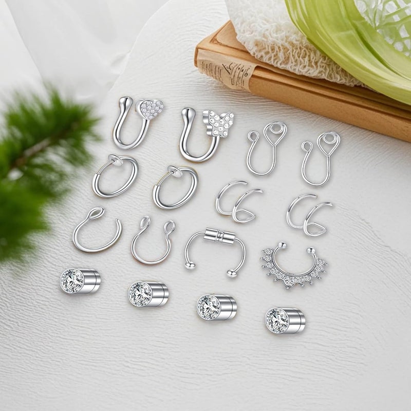 D.Bella Fake Septum Hoop 20G Faux Nose Piercing Hoop Clip on Nose Rings Non Piercing Fake Septum Lip Ear Ring Faux Body Piercing Jewelry for Women Men - Image 4